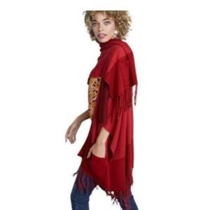 Cabi Firebrick Red Fringe Poncho Sz XS/S